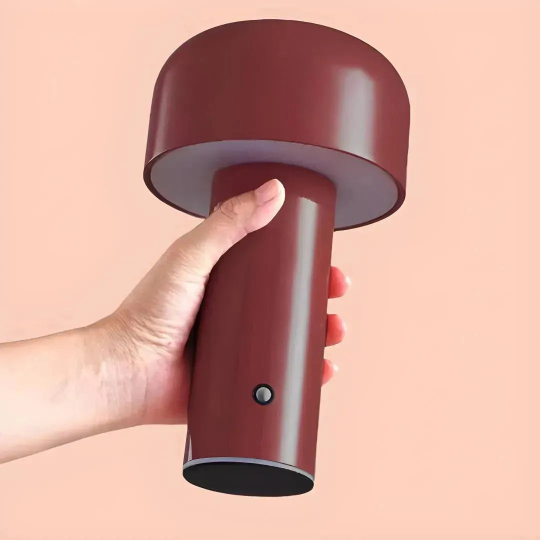 Lampe rouge bordeaux dans la main