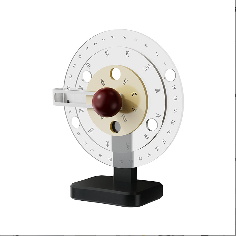 calendrier rotatif couleur clair 3 cercles sur fond blanc