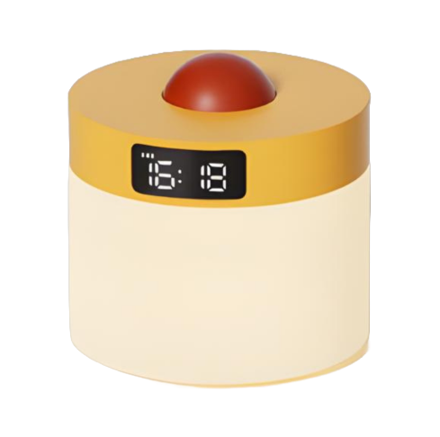 veilleuse horloge avec haut de corps jaune et boule décoration rouge sans fond