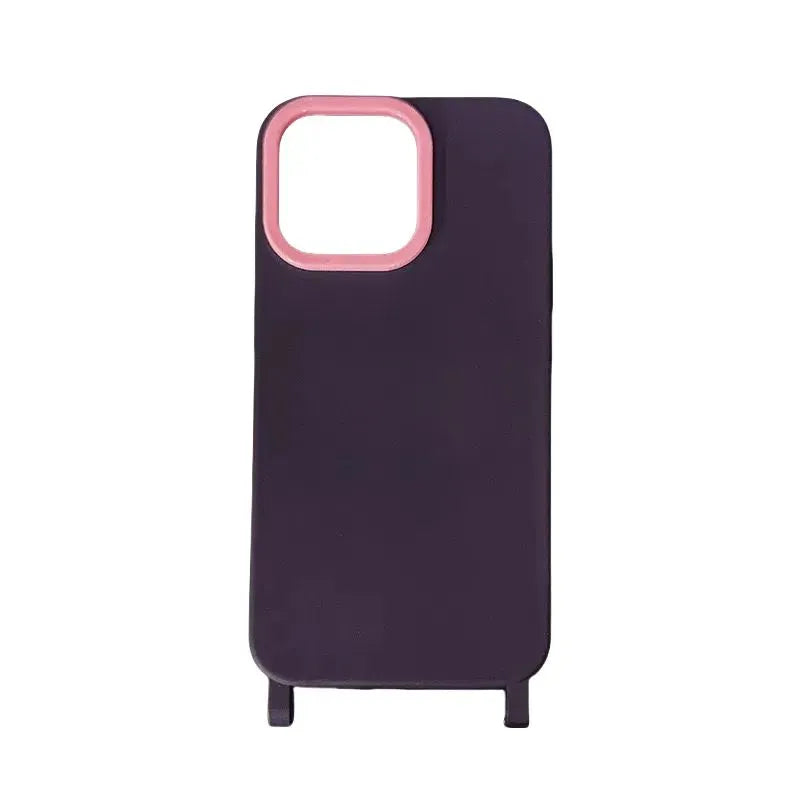 Vue arrière de la coque violette seule avec encadrement rose, fond blanc