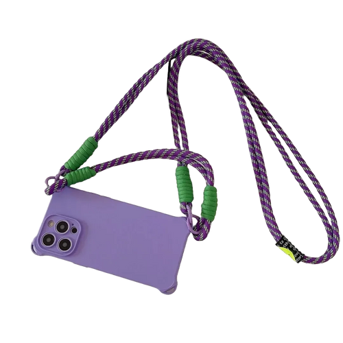 Coque mauve avec cordon violet et vert déployé sans fond