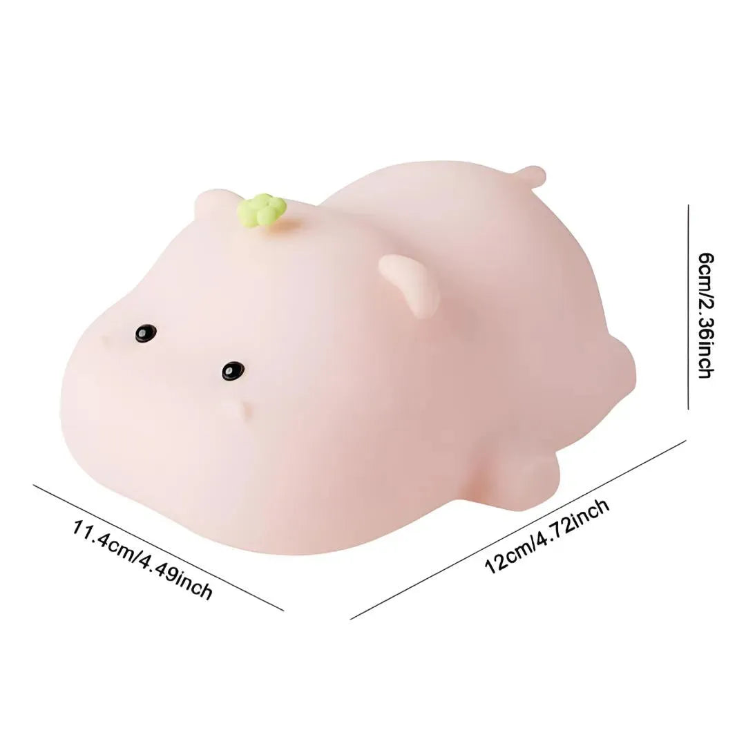 Dimensions de la veilleuse hippopotame en silicone, visuel technique avec mesures en cm