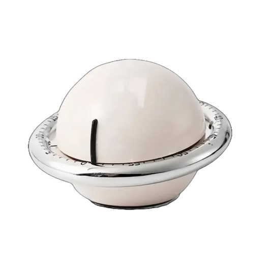 Minuteur sphérique blanc avec bord métallique sans fond