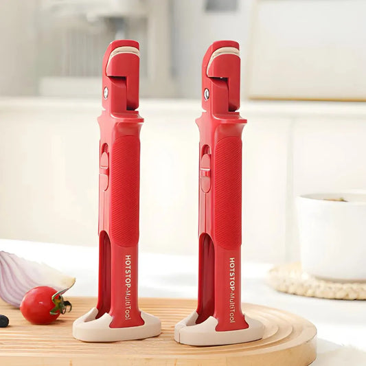 Deux HotStop Multi Tool rouges en position repliée, outils de cuisine multifonction pour plats chauds