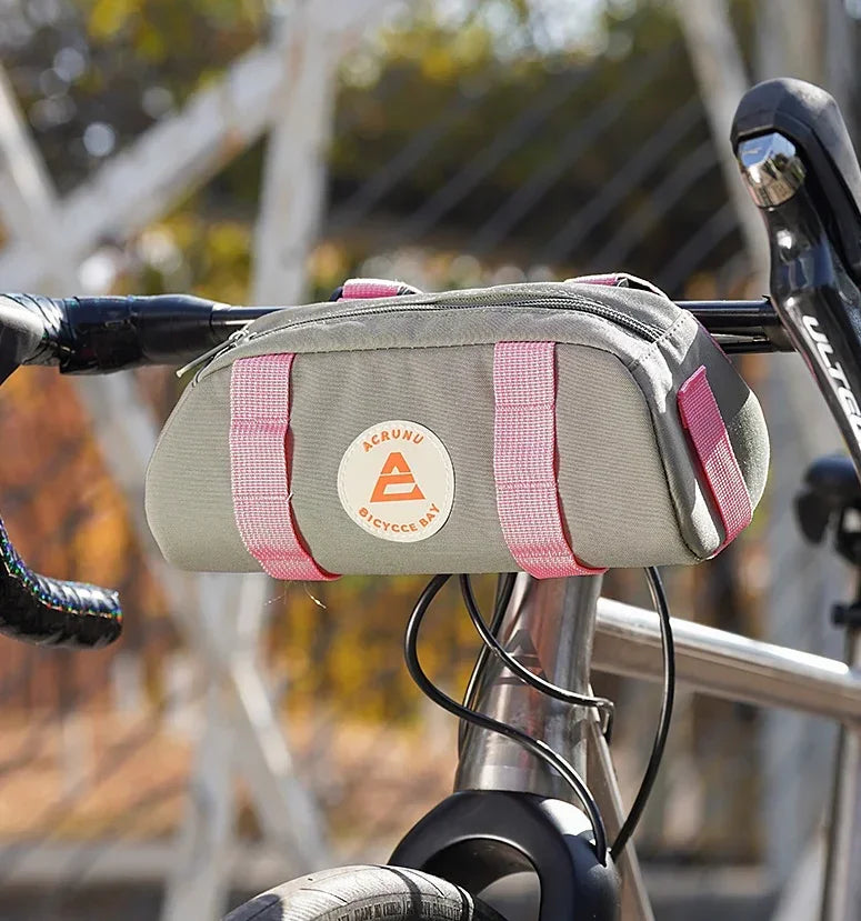Sac de guidon vélo marron monté sur guidon noir – sacoche robuste pour longues sorties