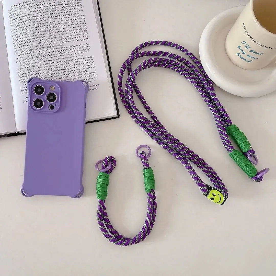 Set complet posé : coque violette, cordon long et court violet/vert