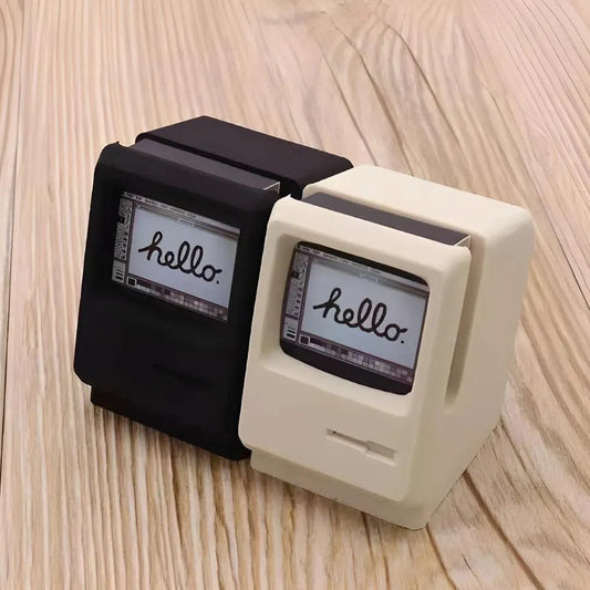 Support Apple Watch rétro en silicone noir et beige – design inspiré du Macintosh Classic, compatible tous modèles.