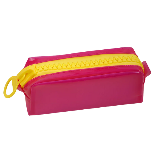 Trousse bicolore rose fuchsia et jaune – modèle tendance, visuel sur fond transparent