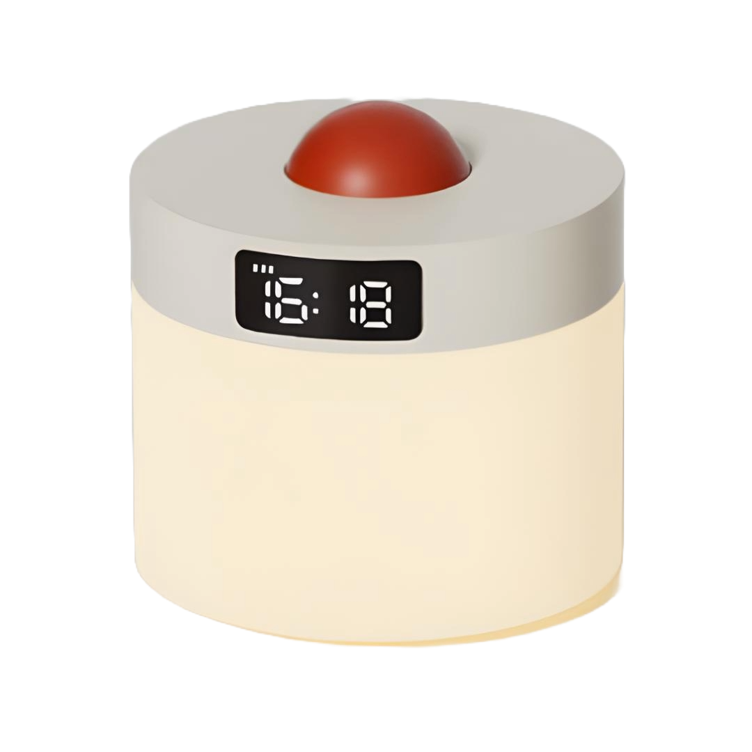 veilleuse horloge avec haut de corps blanc et boule décoration rouge sans fond