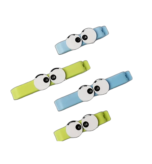 Ensemble de clips alimentaires hermétiques verts et bleus avec molette de date, design yeux ludiques