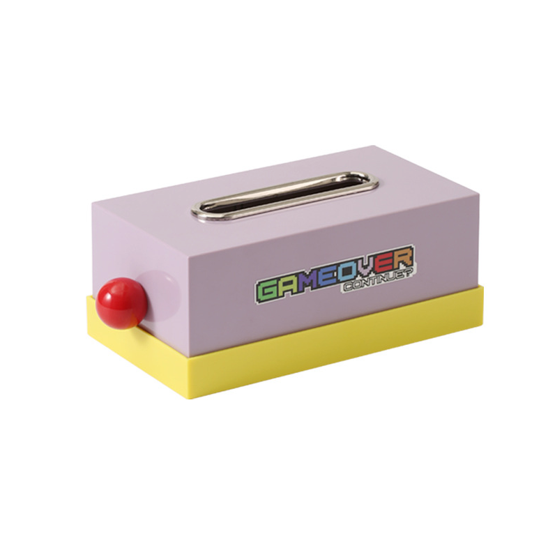 boite à mouchoir style memphis couleur mauve sur fond blanc écrit Game Over dessus