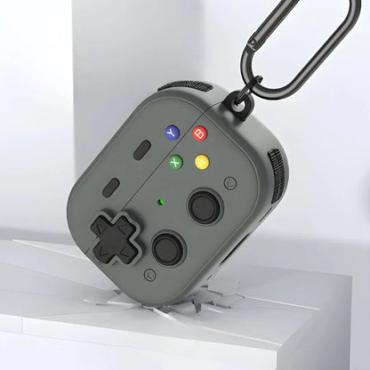 Étui AirPods style manette en silicone anti-choc avec protection renforcée et mousqueton.