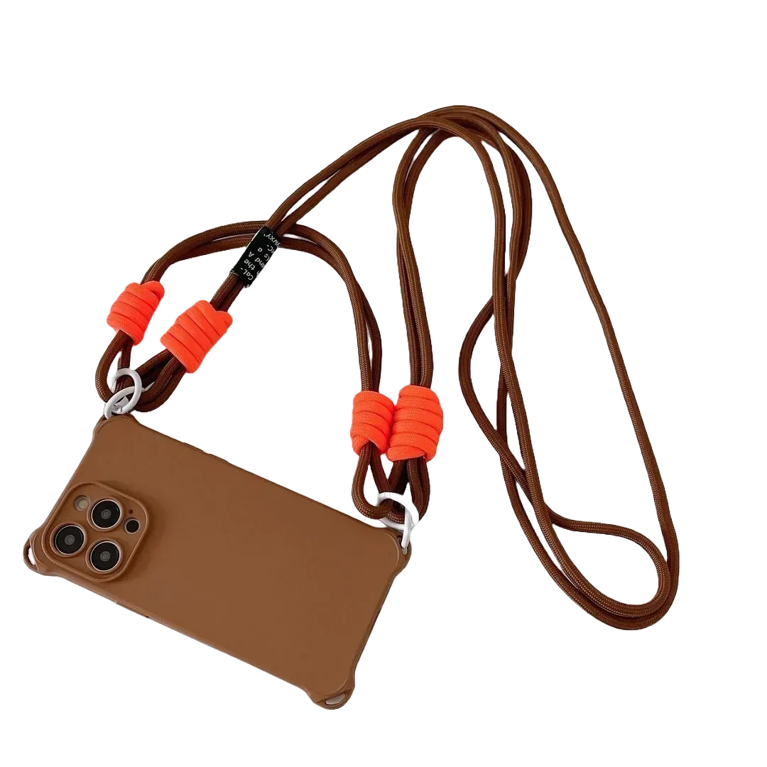Visuel détouré de la coque marron avec cordon orange sur fond transparent