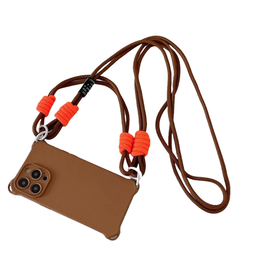Visuel détouré de la coque marron avec cordon orange sur fond transparent