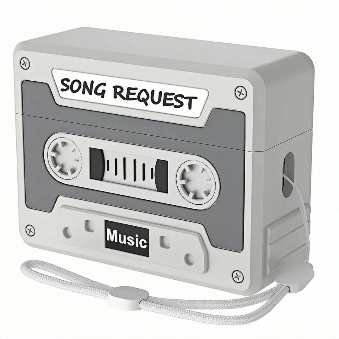 Coque AirPods Pro design cassette rétro blanc et gris avec dragonne incluse