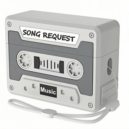 Coque AirPods Pro design cassette rétro blanc et gris avec dragonne incluse