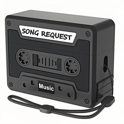 Coque cassette noire pour AirPods Pro avec dragonne intégrée – design rétro vintage