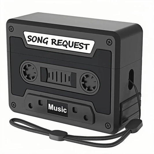 Coque cassette noire pour AirPods Pro avec dragonne intégrée – design rétro vintage