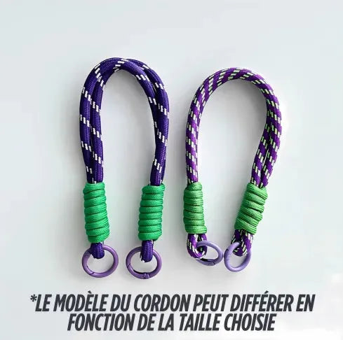 Deux variantes de cordons violet et vert présentées côte à côte