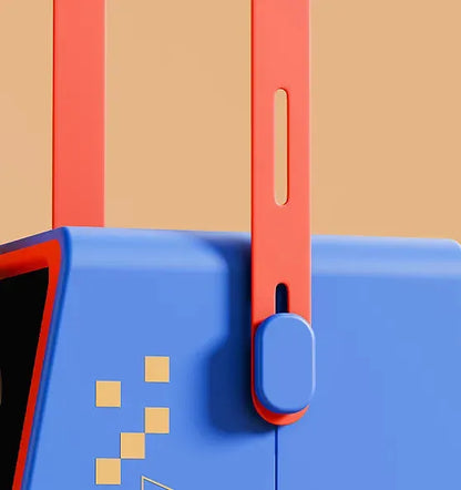 Gros plan sur la sangle réglable rouge du mini ventilateur MDO style borne d’arcade