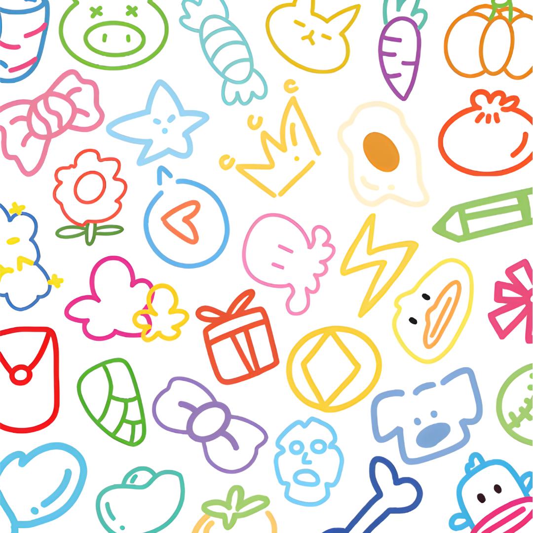 Zoom sur les stickers déco autocollant aux designs ludiques et colorés alignés aléatoirement
