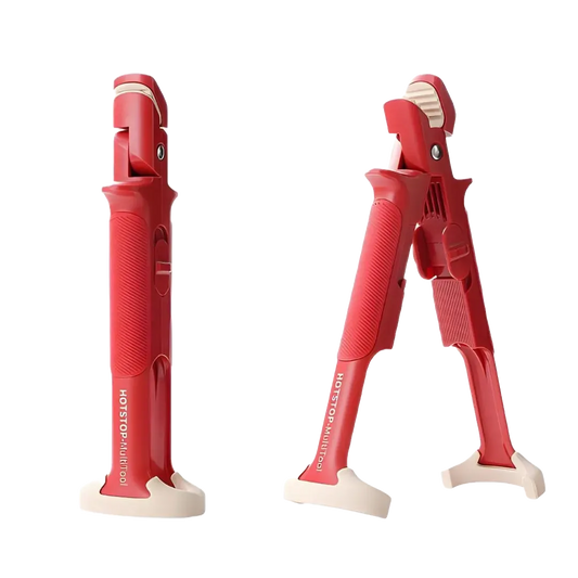HotStop Multi Tool rouge, outil de cuisine multifonction avec pieds en silicone et mâchoires ajustables