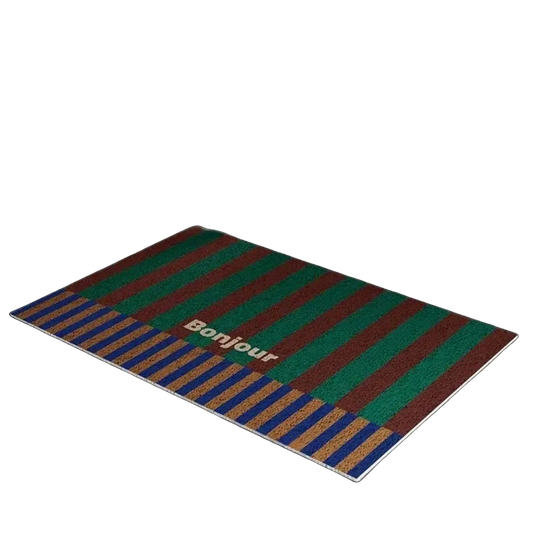 paillasson bonjour rayé couleur vert et rouge sand fond