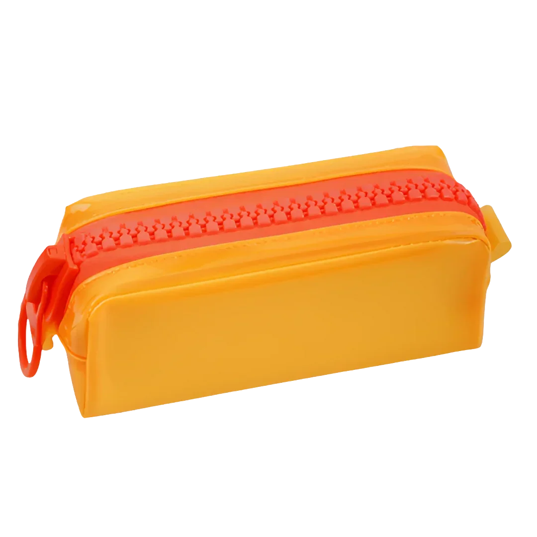 Trousse orange vif avec fermeture rouge – image sans fond, idéale pour boutiques en ligne