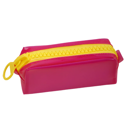 Trousse bicolore rose fuchsia et jaune – modèle tendance, visuel sur fond transparent