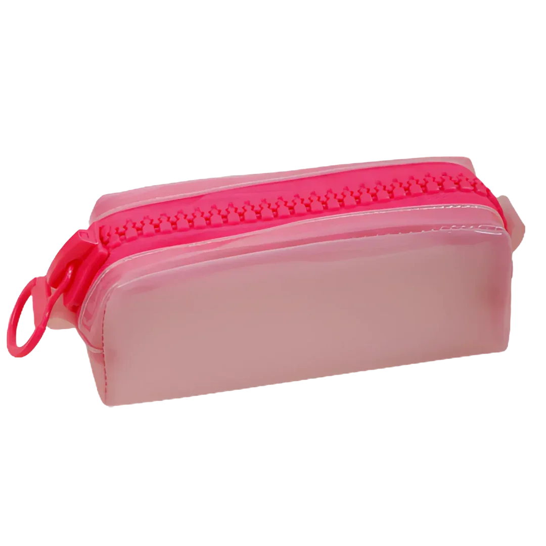 Trousse rose clair avec fermeture assortie – look pastel pour fournitures scolaires ou maquillage