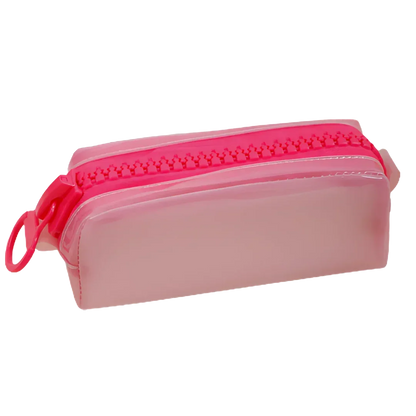 Trousse rose clair avec fermeture assortie – look pastel pour fournitures scolaires ou maquillage