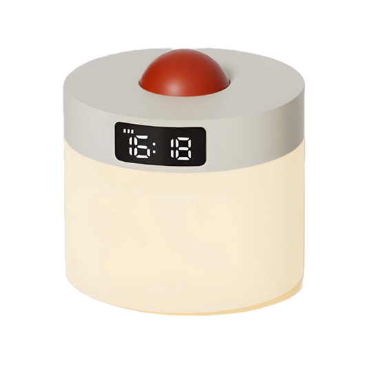 veilleuse horloge avec haut de corps blanc et boule décoration rouge sans fond
