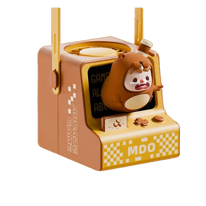 Mini ventilateur de bureau arcade jaune avec personnage 3D déguisé en écureuil mignon